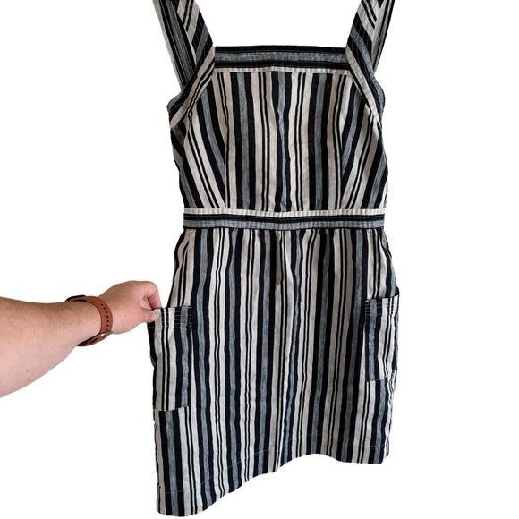 Madewell Striped Linen/ Cotton Blend Evelyn Apron Navy White Mini Dress - Picture 6 of 15
